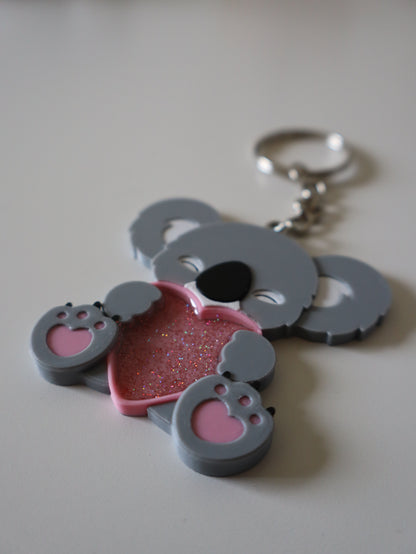 Koala Love Keychain with Glitter Resin Heart