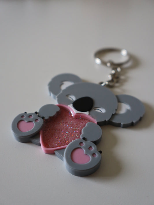Koala Love Keychain with Glitter Resin Heart