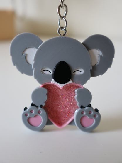 Koala Love Keychain with Glitter Resin Heart