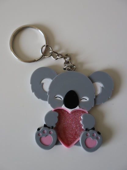 Koala Love Keychain with Glitter Resin Heart